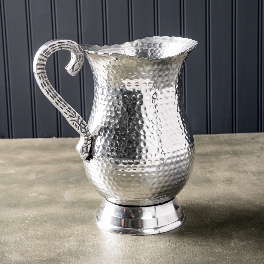 Picture of HomeRoots 388575 9.5 x 5.5 x 8.5 in. Hand Hammered Stainless Steel Silver Pitcher