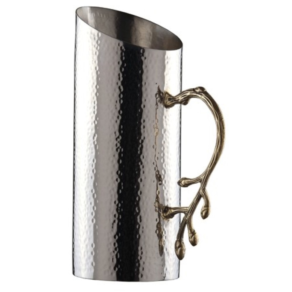 Picture of HomeRoots 388600 9.5 x 4.5 x 7 in. Silver Cylindrical Leaf Handle Hammered Pitcher