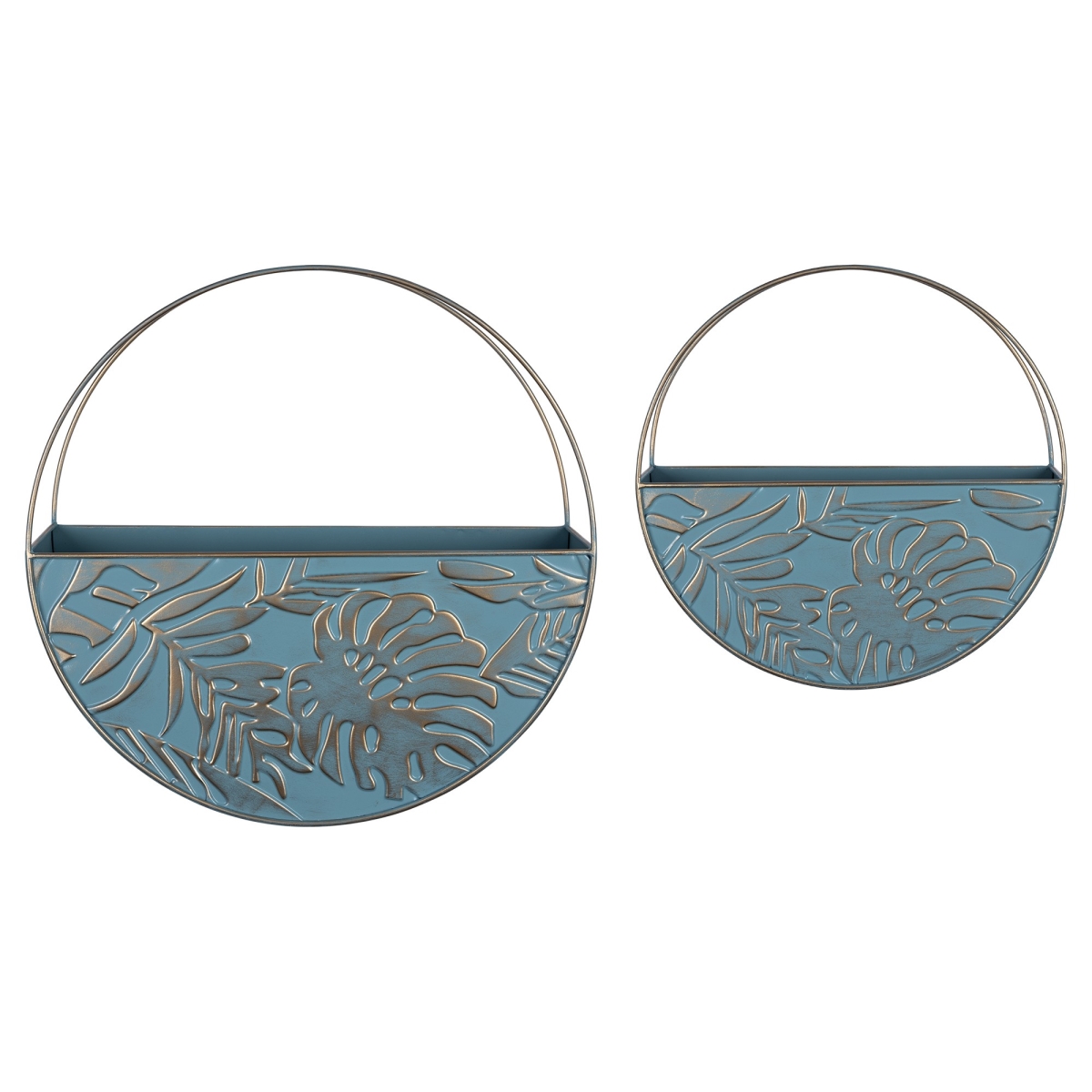 Picture of HomeRoots 389317 15 x 15 x 4.5 in. Blue & Gold Leaf Pattern Wall Planters&#44; Set of 2