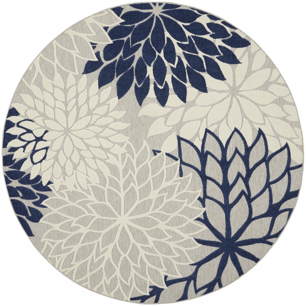 8 ft. Round Ivory & Navy Indoor & Outdoor Area Rug