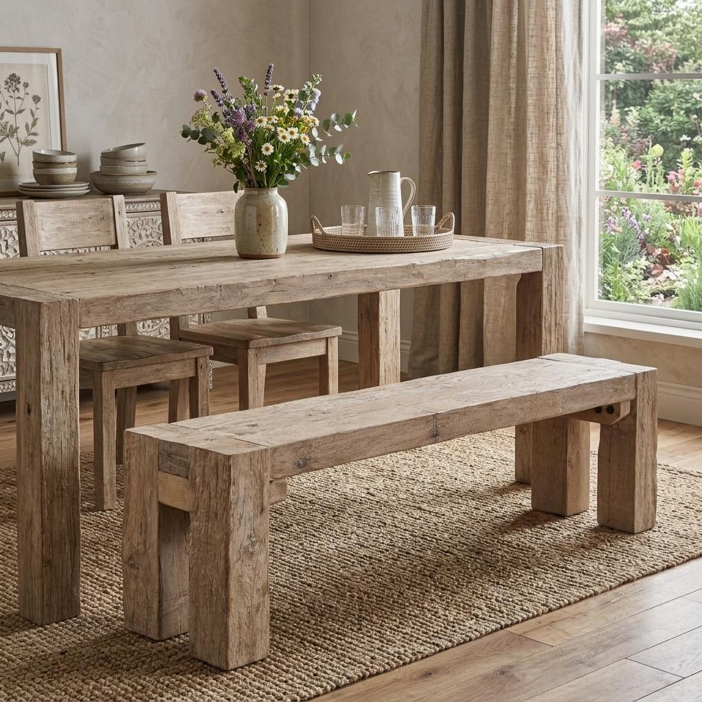 732382 70 in. Natural Wood Distressed Dining Bench