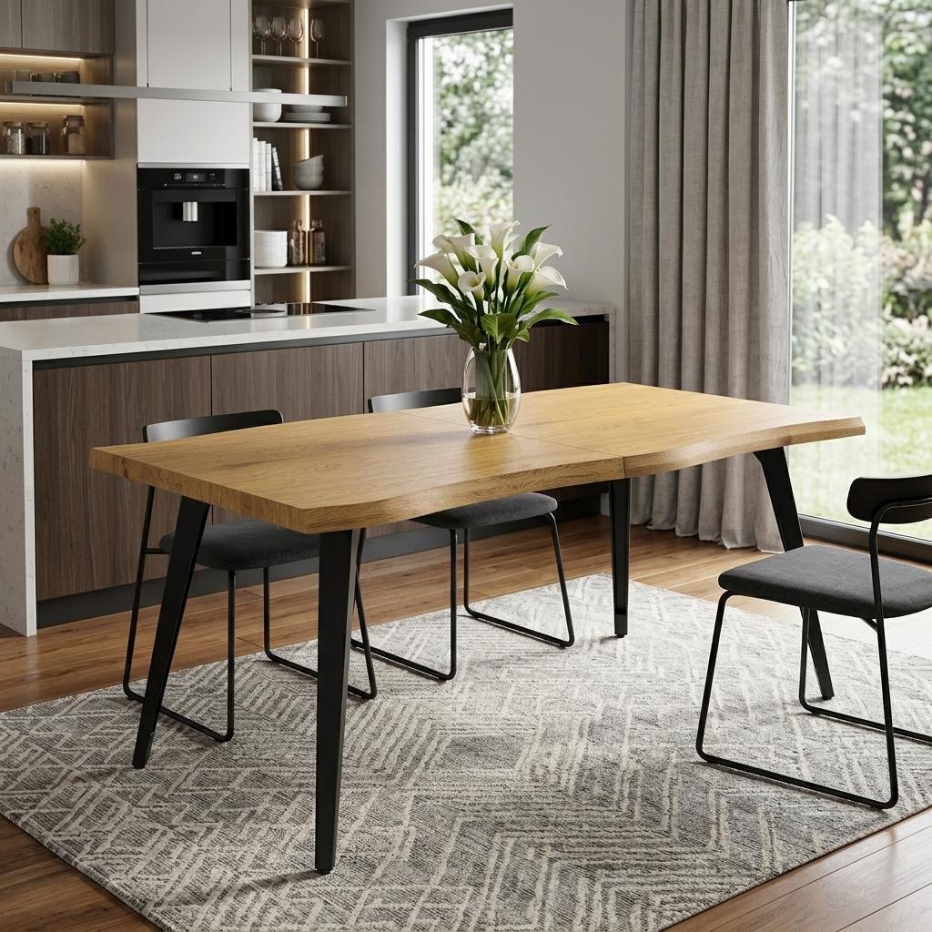 762714 63 in. Natural & Black Wood & Iron Live Edge Dining Table