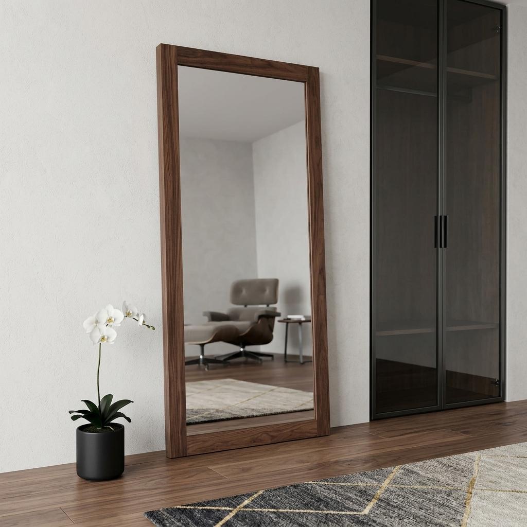 510883 79 in. Brown Wood Leaning Framed Accent Mirror