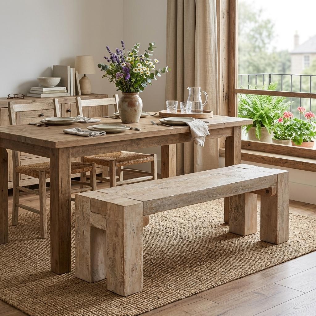 732383 64 in. Natural Wood Distressed Dining Bench