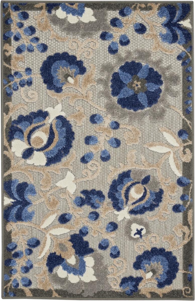 3 x 4 ft. Natural & Blue Indoor & Outdoor Area Rug