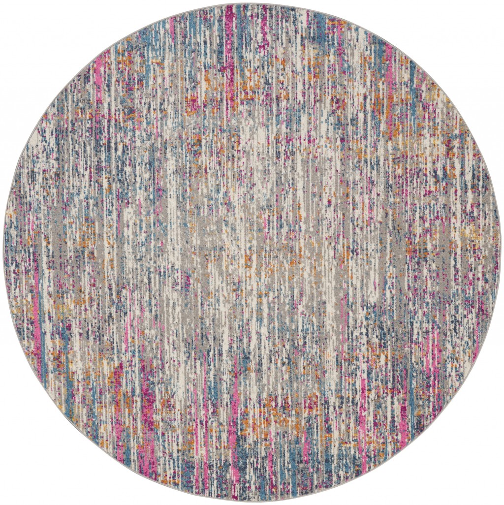 385351 4 ft. Round Ivory Abstract Striations Area Rug