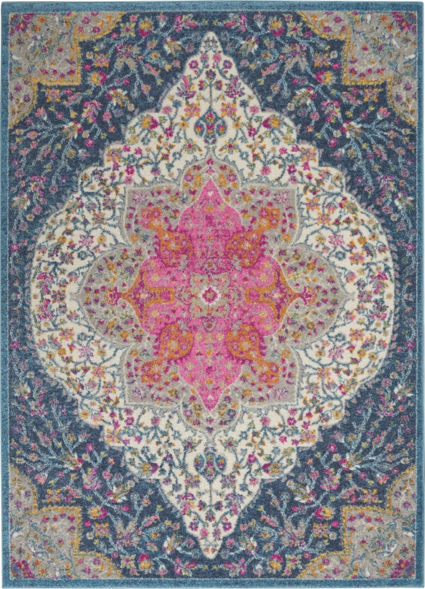 4 x 6 ft. Blue & Pink Medallion Area Rug