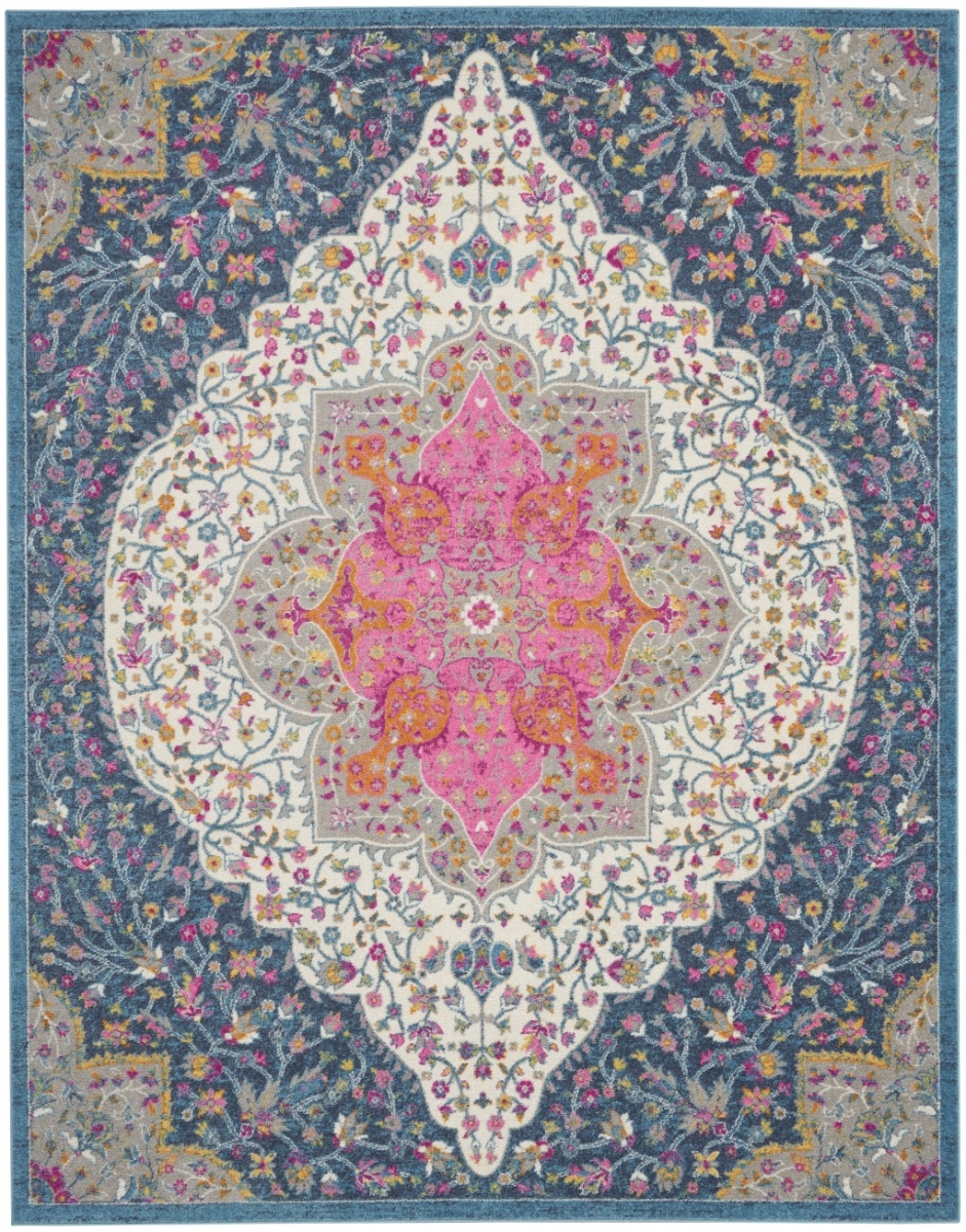 8 x 10 ft. Blue & Pink Medallion Area Rug