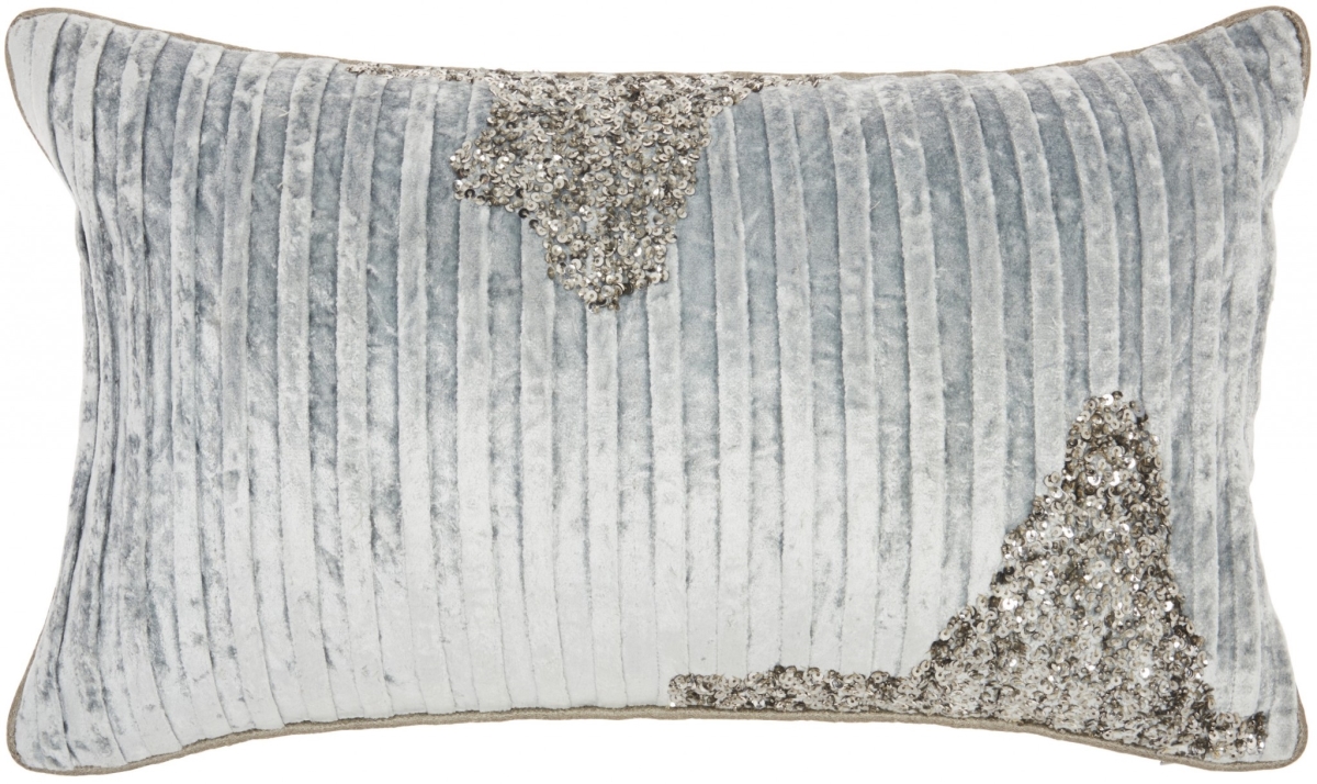 12 x 20 in. Gray Periwinkle Embellished Lumbar Pillow