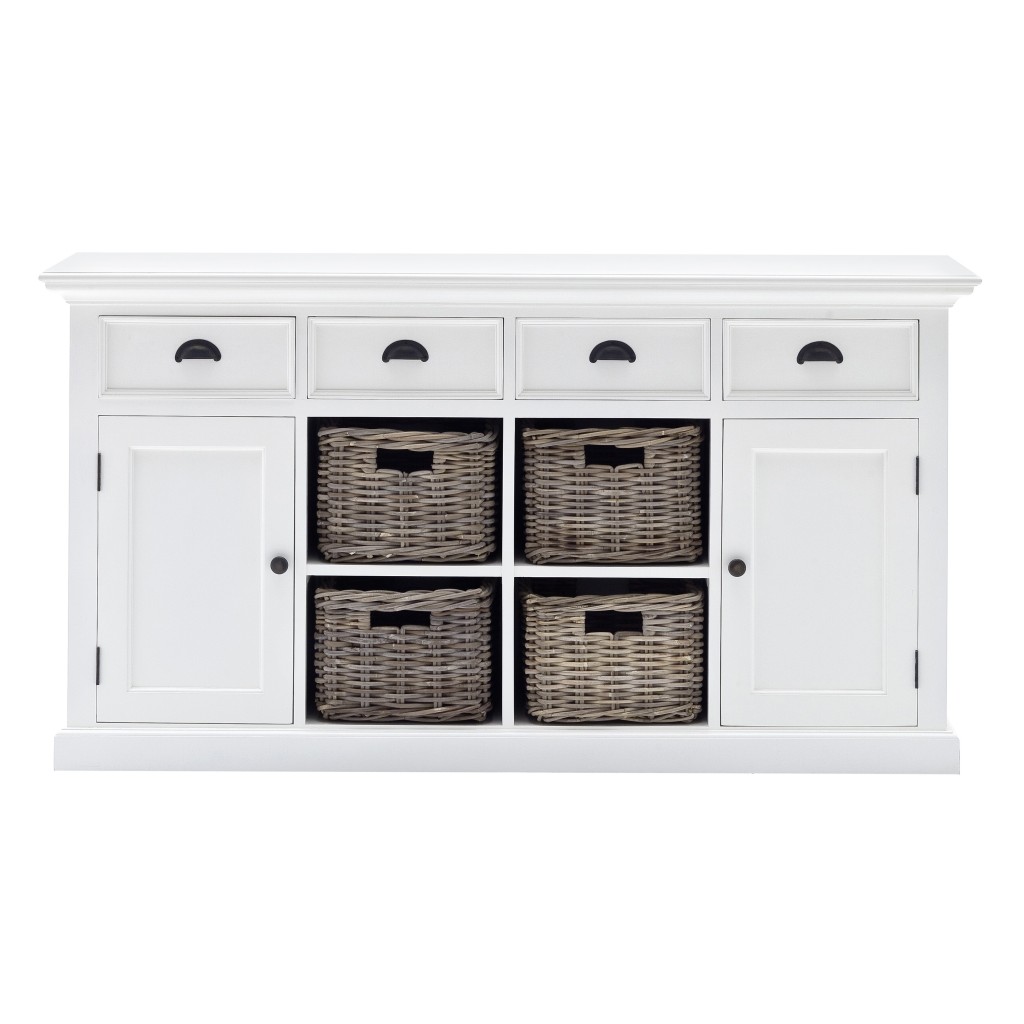 Picture of HomeRoots 388221 Modern Farmhouse Buffet with Baskets, White