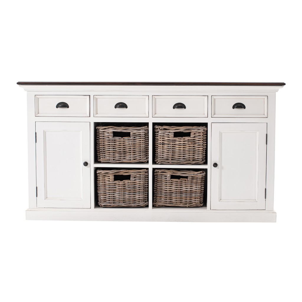 Modern Farmhouse Buffet Server with Baskets - Brown & White