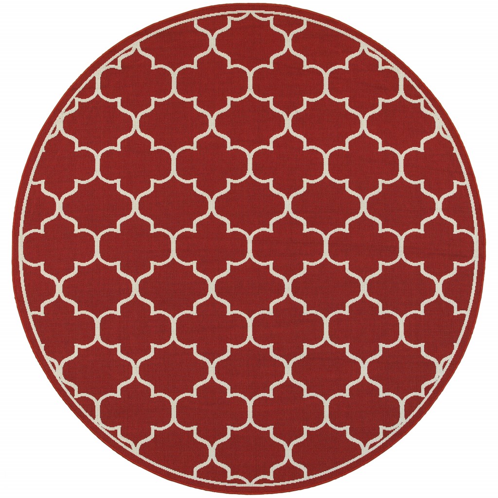 8 ft. Round Red & Ivory Trellis Indoor & Outdoor Area Rug