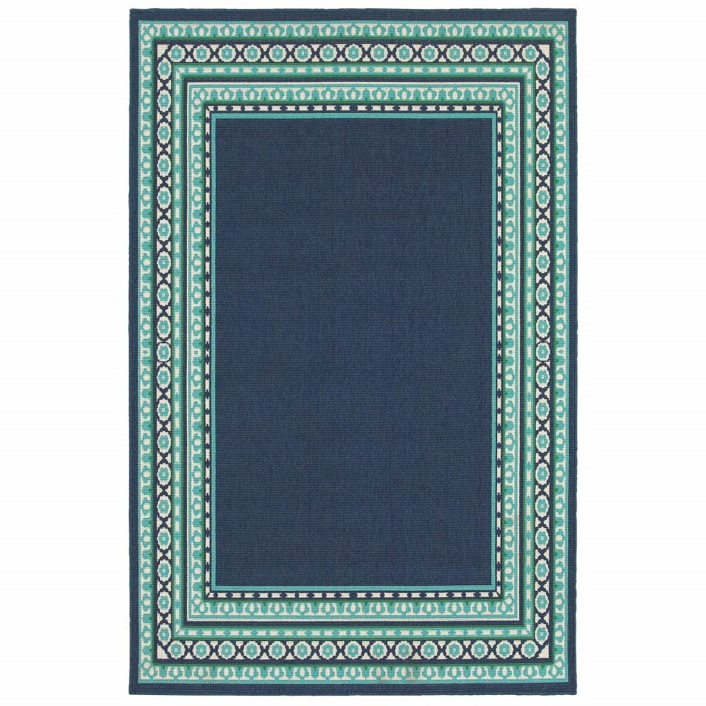7 x 10 ft. Geometric Indoor Outdoor Rectangle Area Rug - Navy & Green