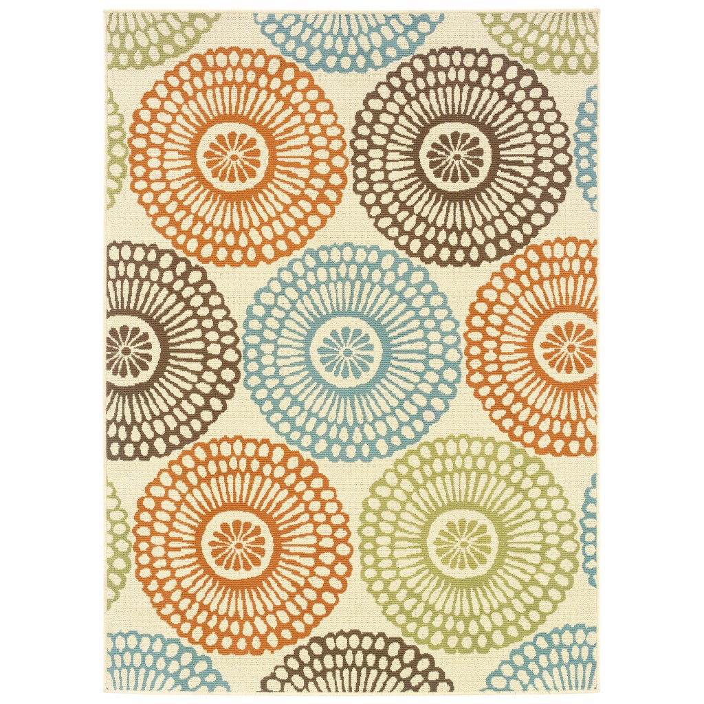 4 x 6 ft. Beige & Blue Medallion Indoor & Outdoor Area Rug