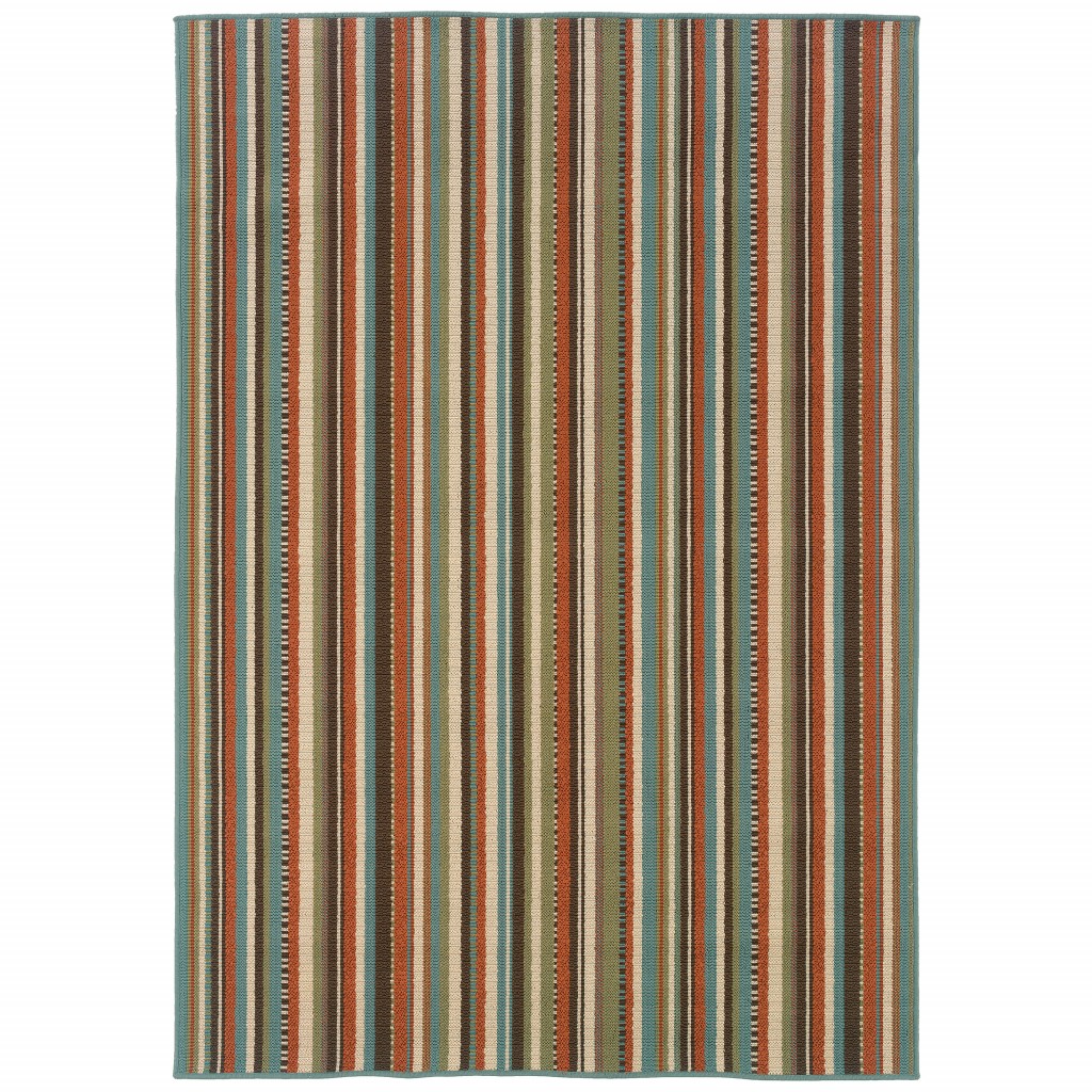 3 x 5 ft. Striped Indoor Outdoor Rectangle Rug, Green & Brown