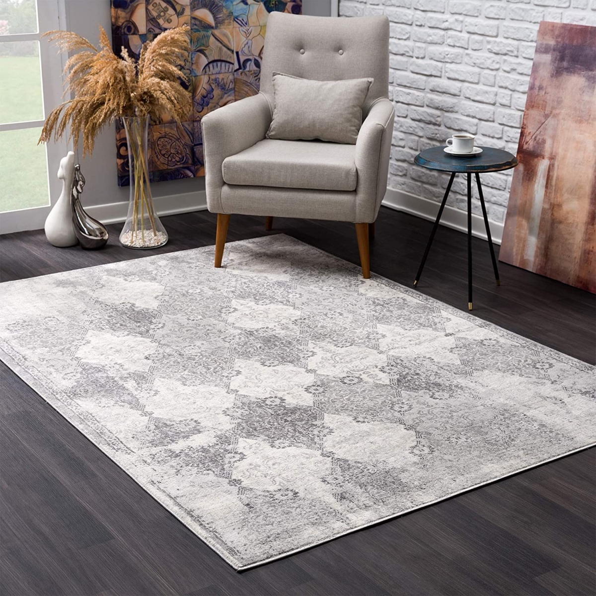 390210 8 x 11 ft. Gray Distressed Trellis Pattern Area Rug