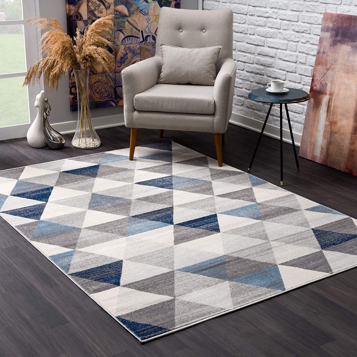 5 x 8 ft. Geometric Diamond Area Rug - Navy Blue