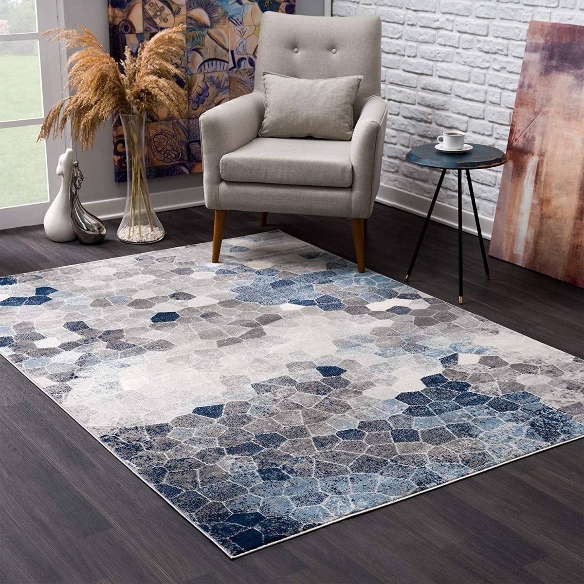 390254 8 x 11 ft. Navy Blue Cobblestone Pattern Area Rug