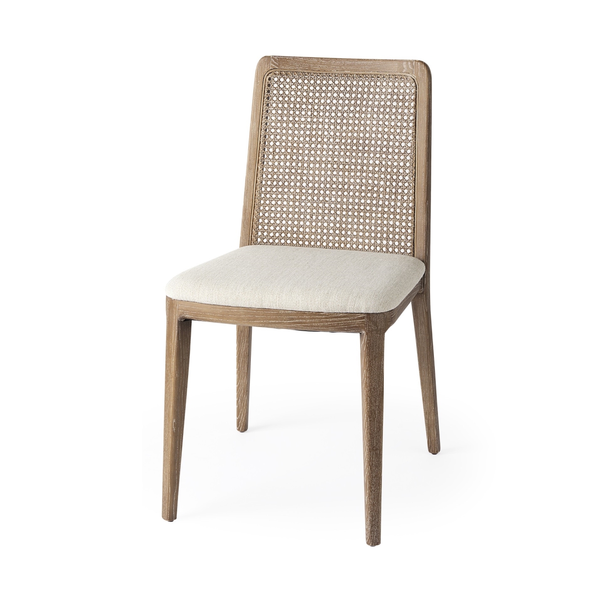 Upholstery & Cane Armless Dining Chair, Light Natural & Cream - Set of 2
