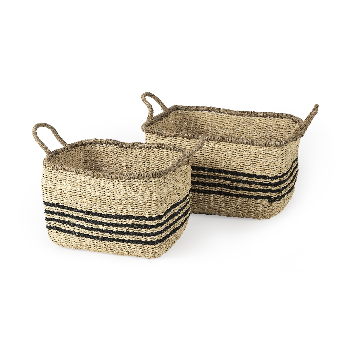 Picture of HomeRoots 392163 Brown Striped Wicker Storage Baskets - Set of 2