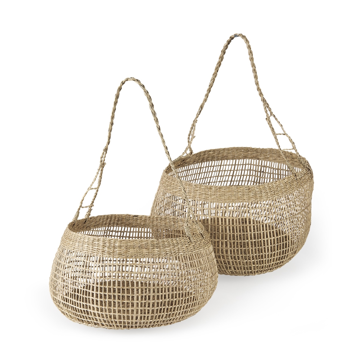 Picture of HomeRoots 392167 9.44 x 14.96 x 14.96 in. Wicker Storage Baskets with Long Handles&#44; Brown