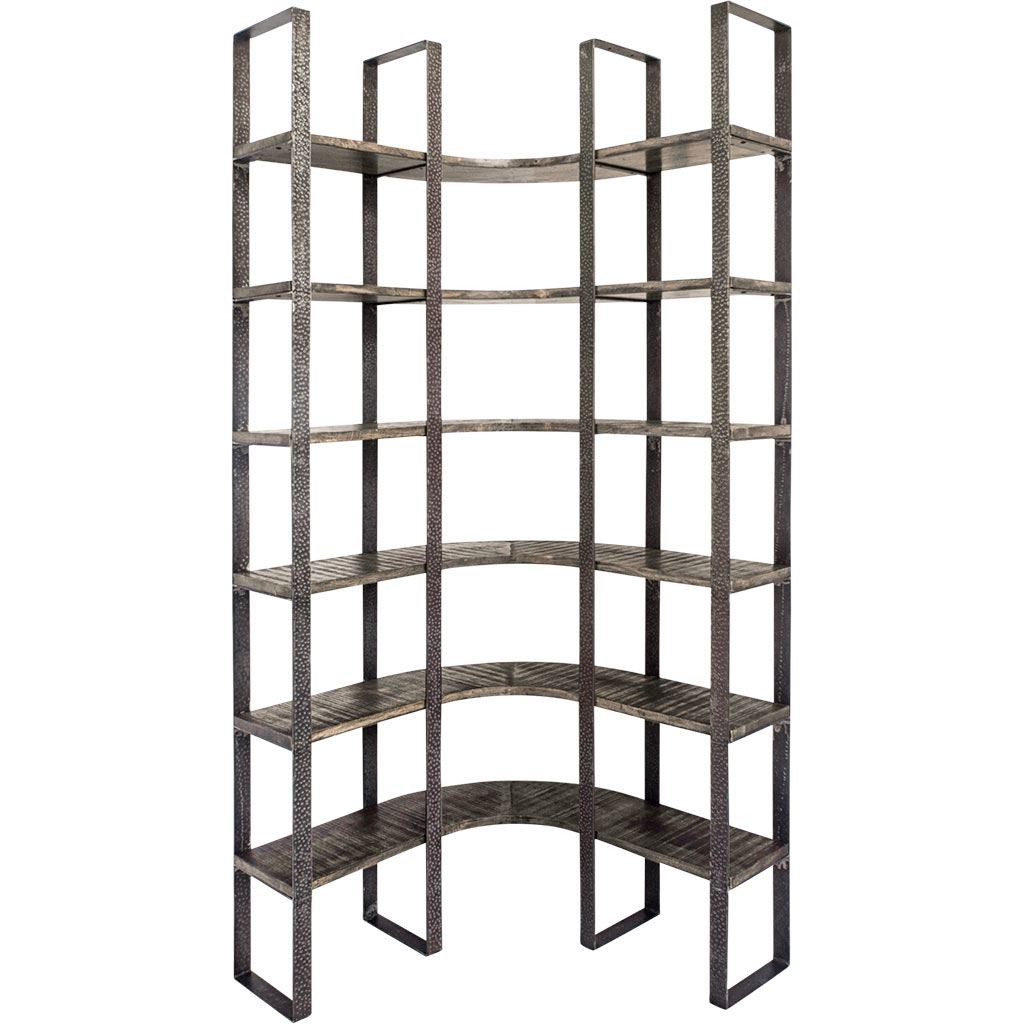 Iron Framed Curved Wooden Shelving Unit, Brown & Black