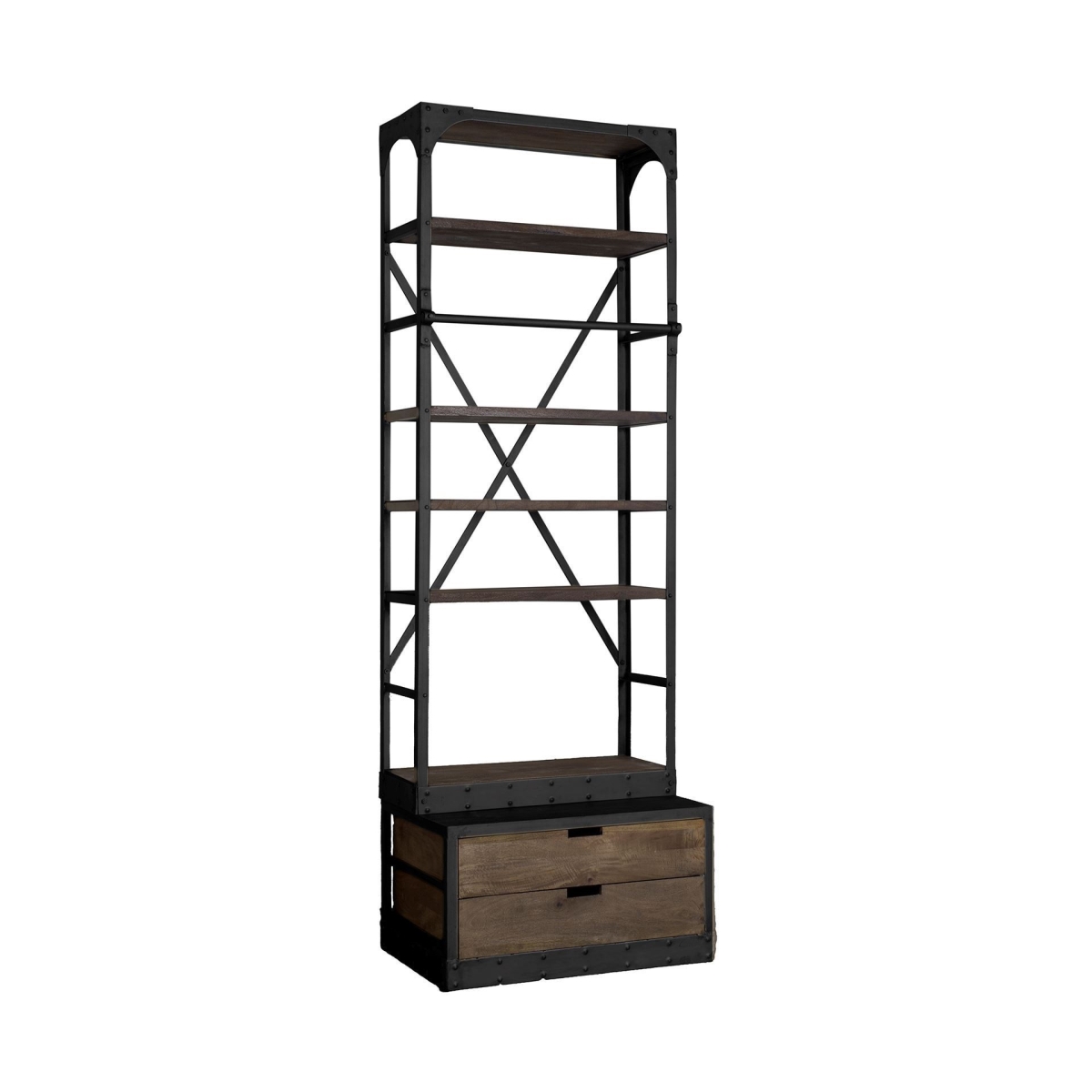 Metal Shelving Unit with Storage, Black & Dark Brown