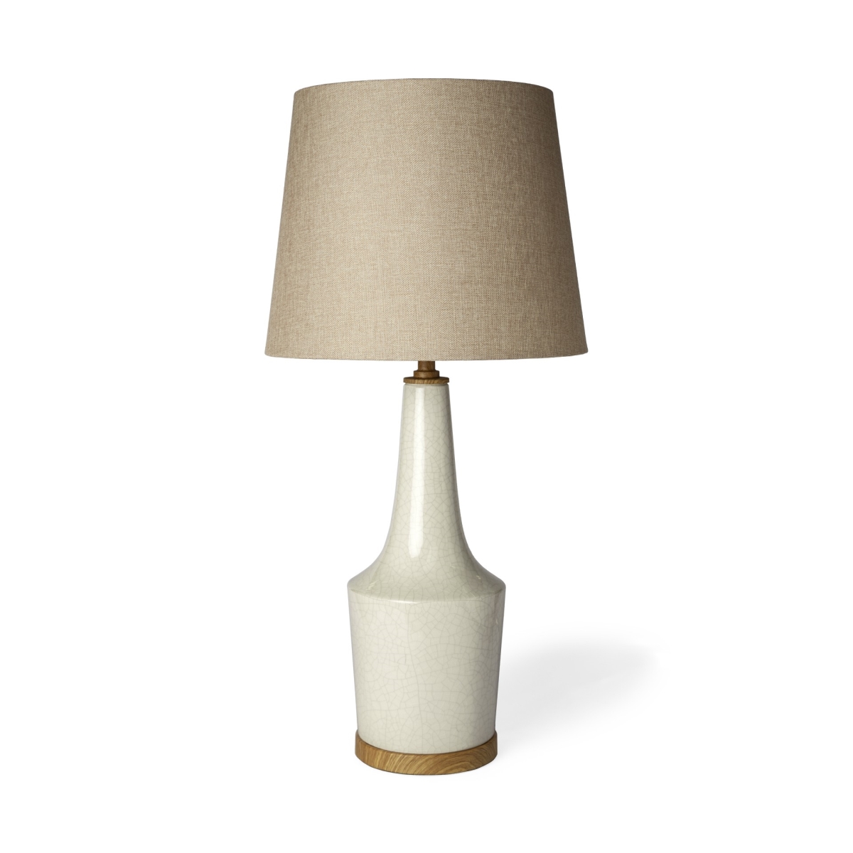 Crackle & Natural Ceramic Table or Desk Lamp, White & Brown