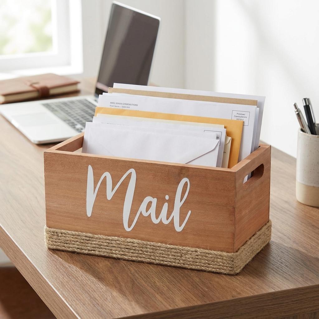 765039 12 in. Natural Jute & Solid Wood Mail Holder