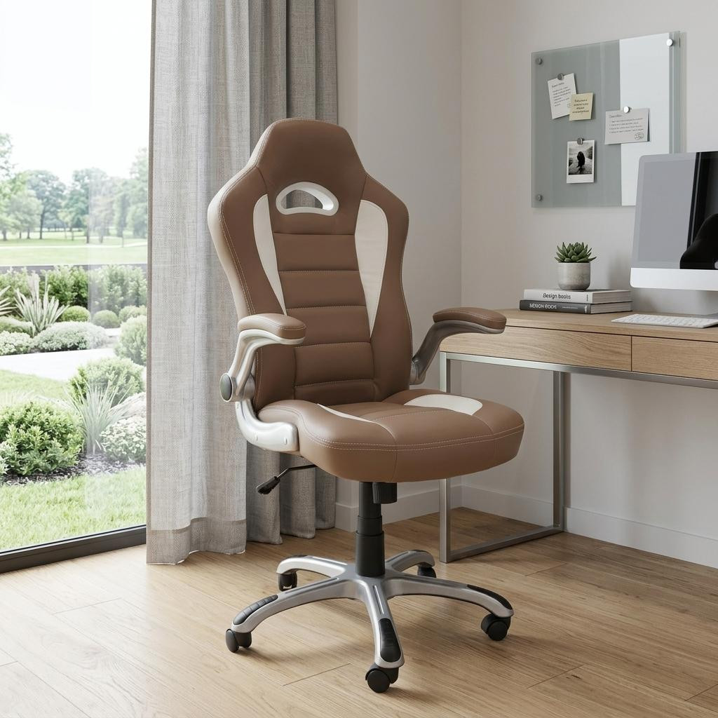 724191 Camel & White Adjustable Height Swivel Rolling Office Chair