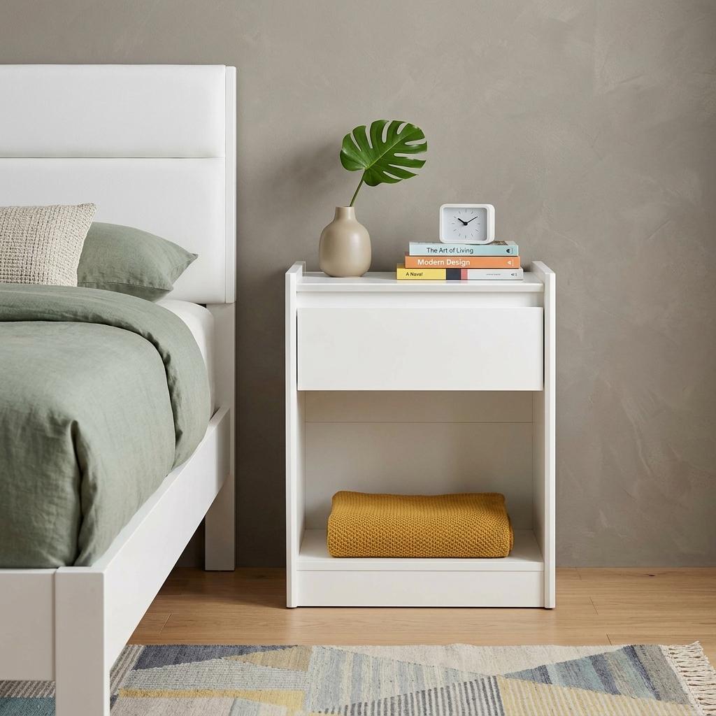 772561 24 in. White Wood One Drawer Nightstand