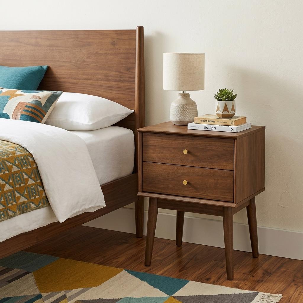 772564 26 in. Walnut Wood Two Drawer Nightstand