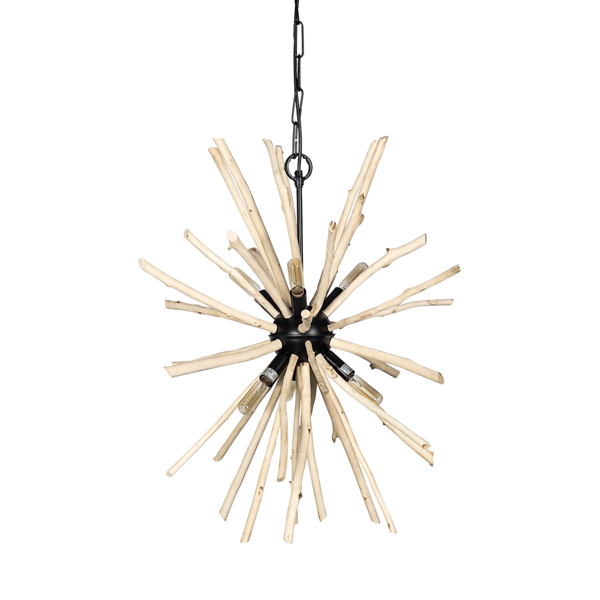 Picture of HomeRoots 392827 25 x 25 x 25 in. Wood & Metal Starburst Six Bulb Hanging Light&#44; Brown