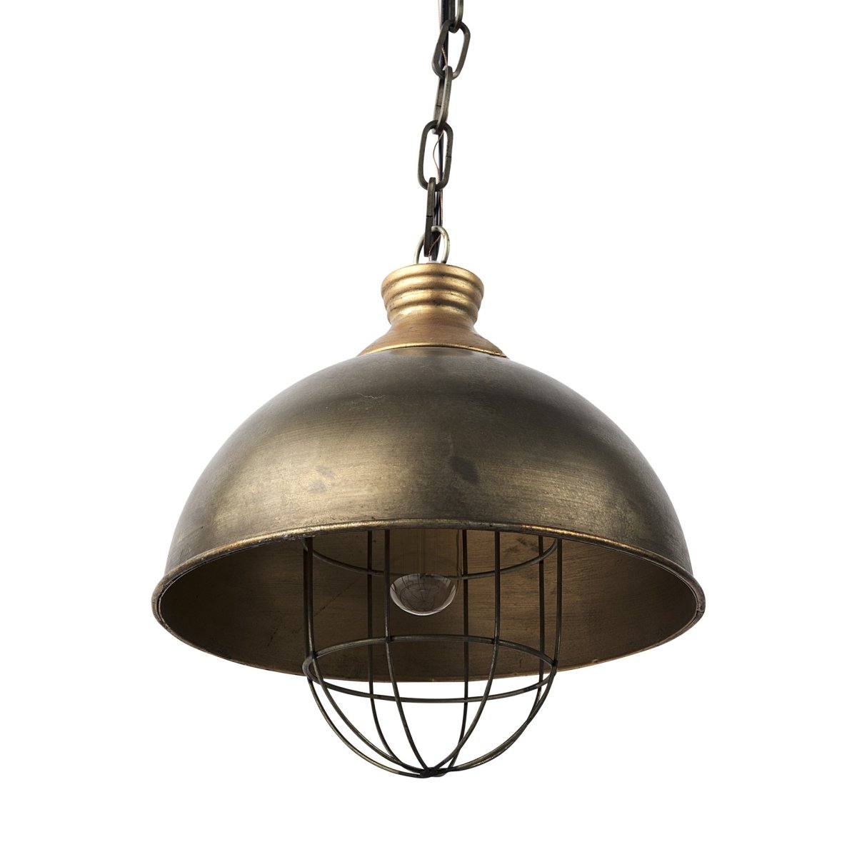 Picture of HomeRoots 392842 13.5 x 13 x 13 in. Distressed Bronze Metal Dome Hanging Light