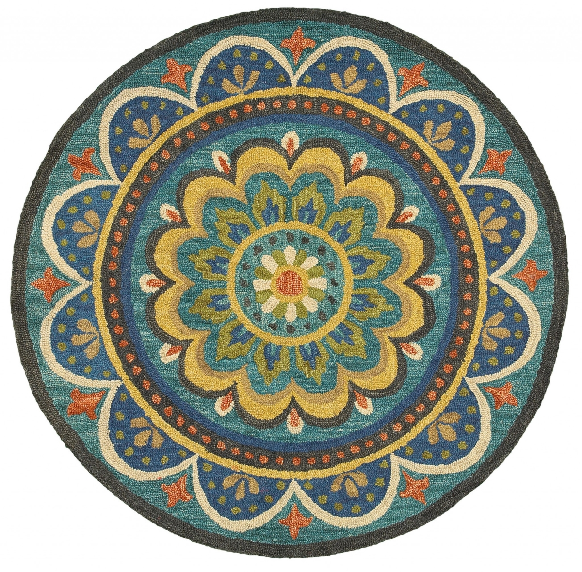 4 ft. Round Blue Floral Mandala Area Rug