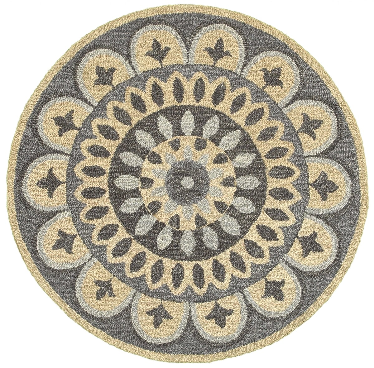 393637 4 ft. Round Gray Floral Bloom Area Rug