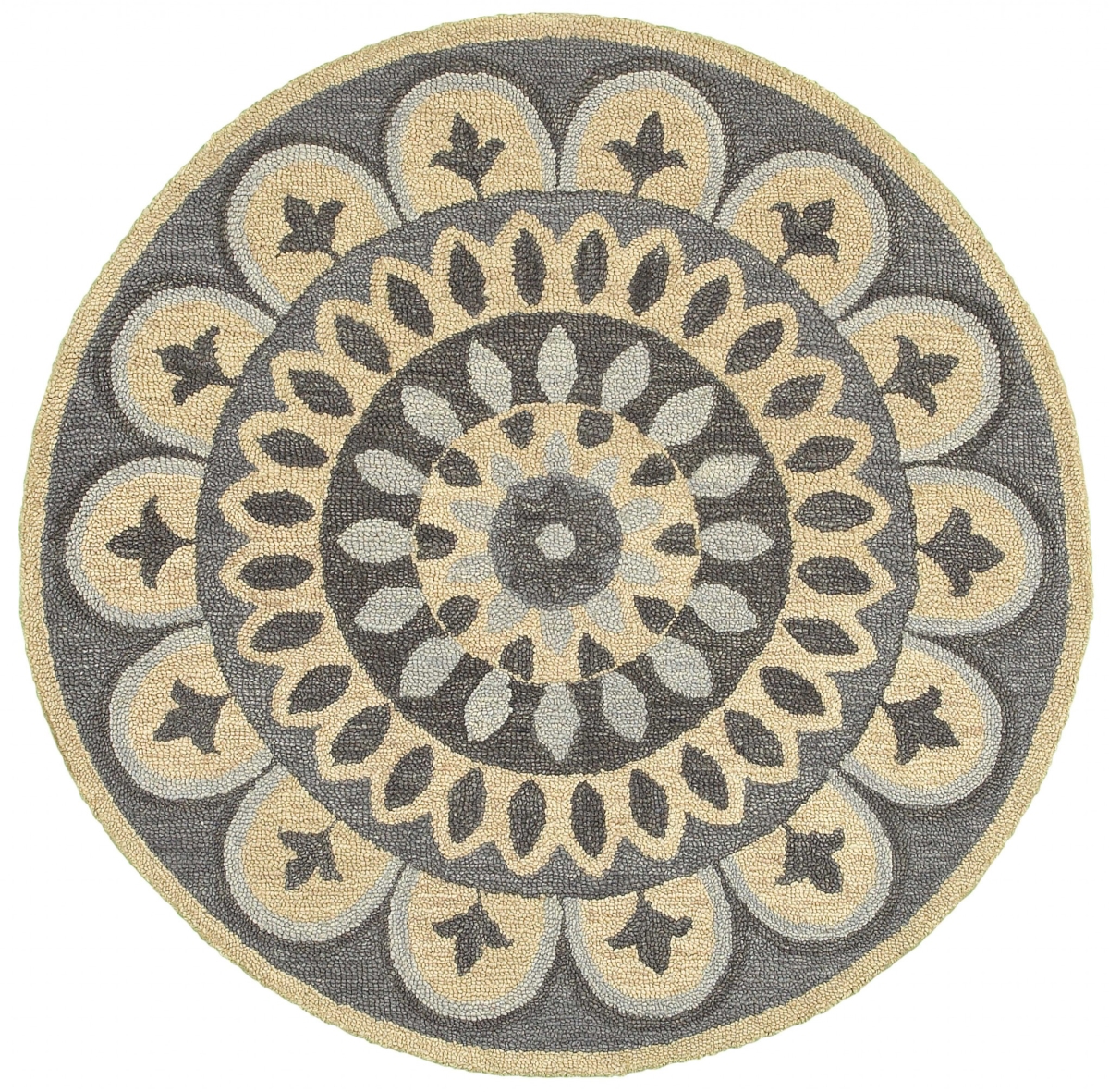 6 ft. Round Gray Floral Bloom Area Rug - Gray - 6'