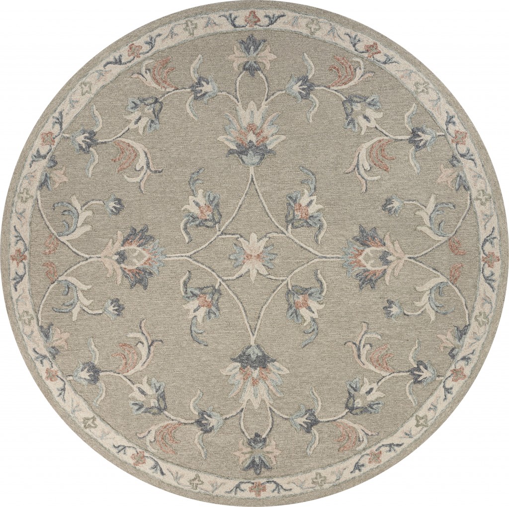 5 ft. Round Sage & Cream Filigree Area Rug - Sage Cream - 5'