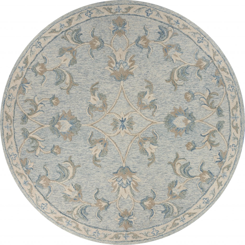 5 ft. Round Filigree Area Rug - Blue & Cream - 4'10in. Diameter
