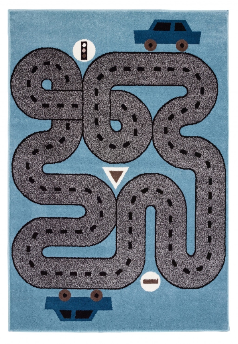 396314 4 x 6 ft. Blue Imaginative Racetrack Area Rug