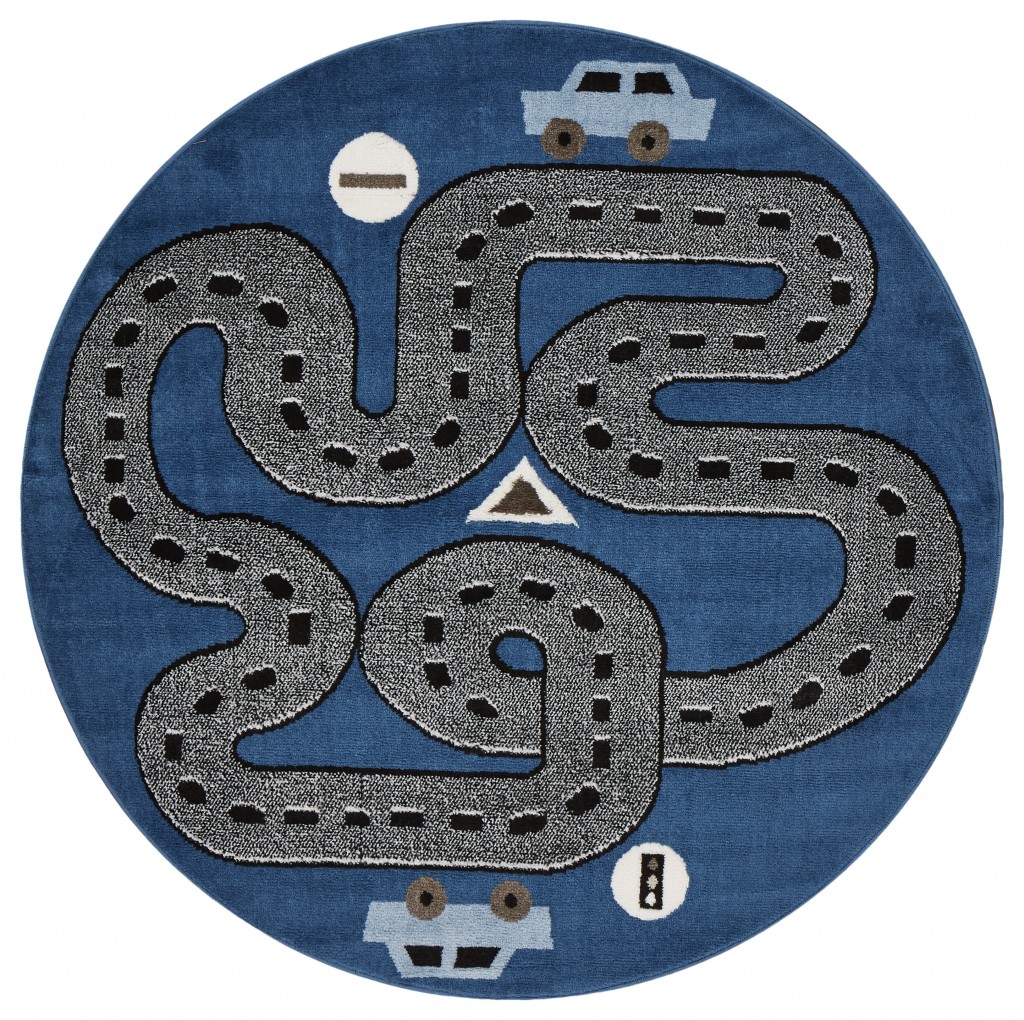 5 ft. Imaginative Racetrack Round Area Rug, Navy