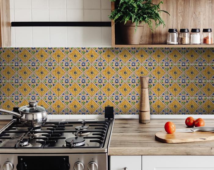 7 x 7 in. Yellow & Blue Provence Peel & Stick Removable Tiles