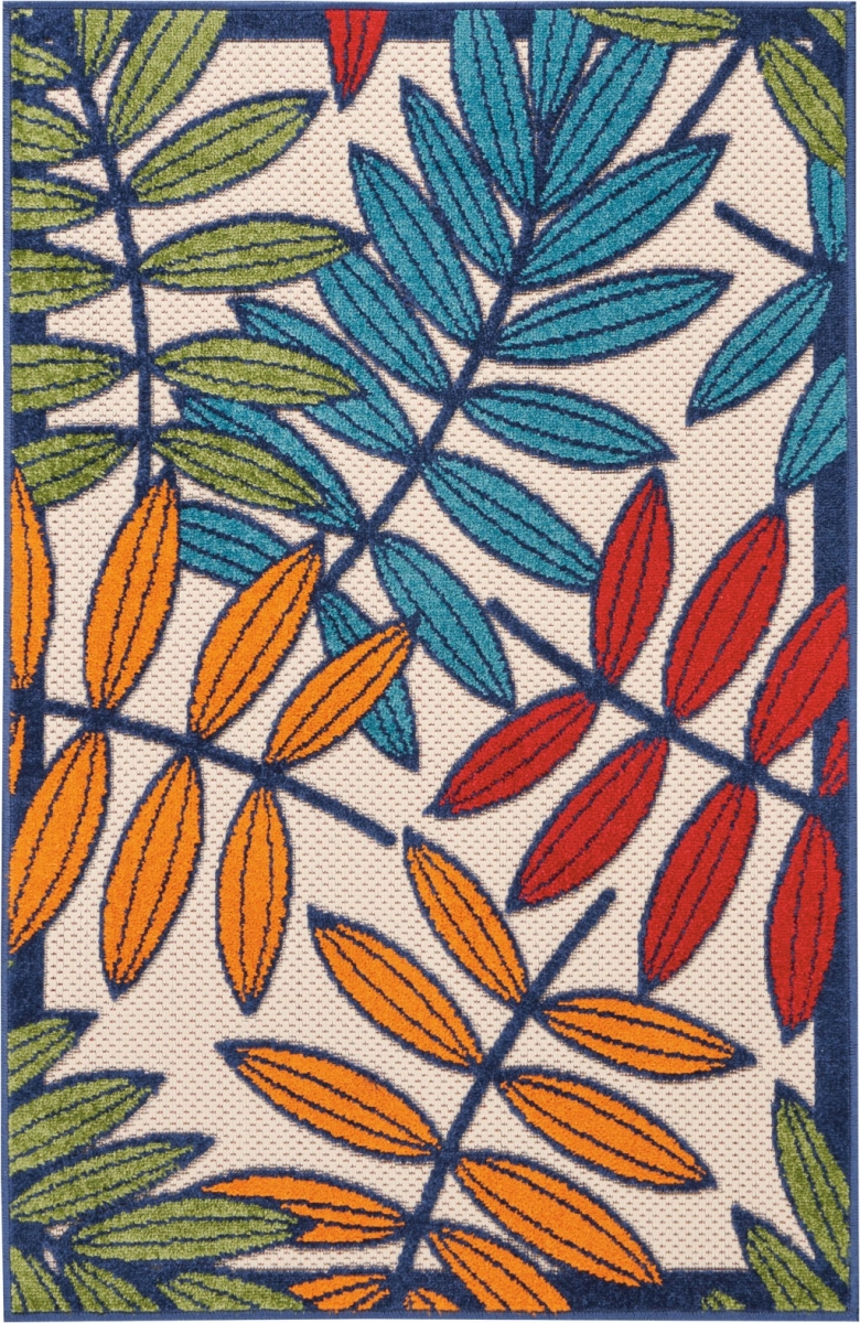 3 x 4 ft. Multi Color Leaves Indoor & Outdoor Area Rug