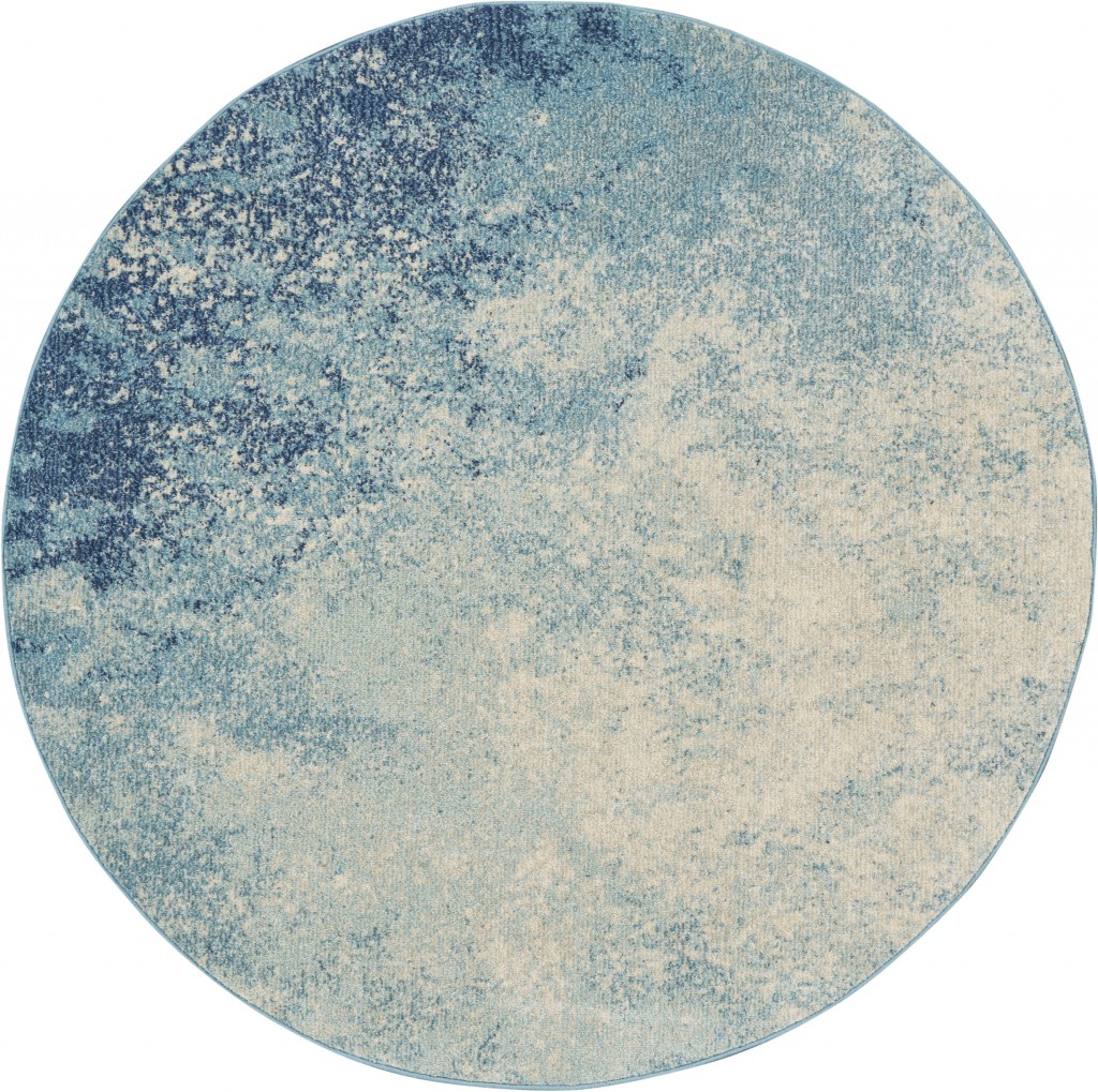 4 ft. Round Light Blue & Ivory Abstract Sky Area Rug