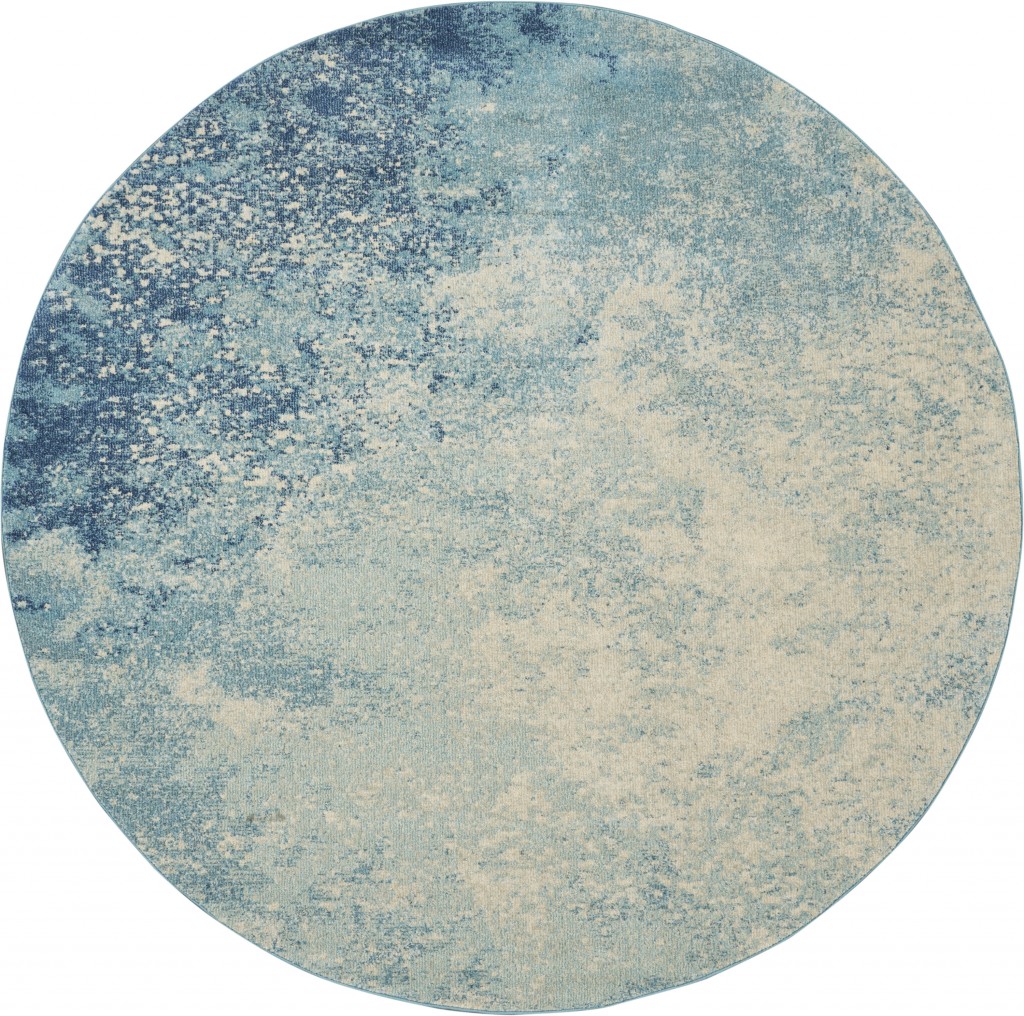 8 ft. Round Light Blue & Ivory Abstract Sky Area Rug