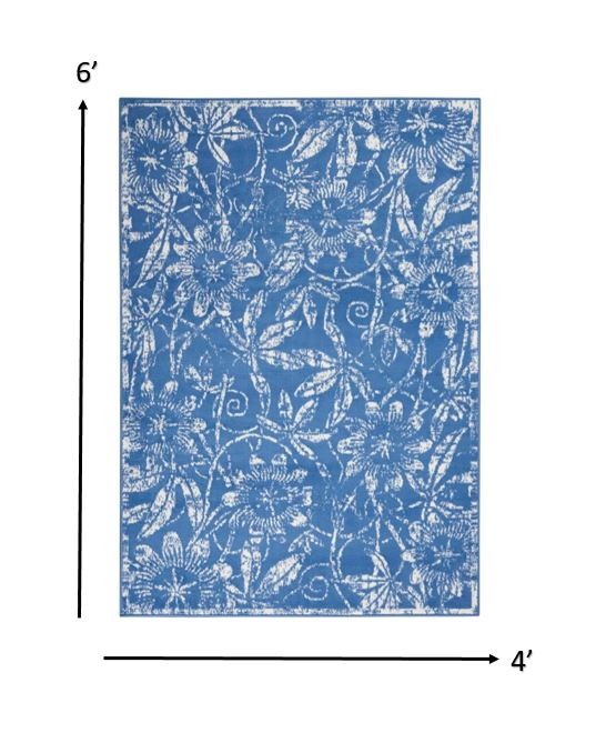 385844 4 x 6 ft. Blue & Ivory Floral Vines Area Rug