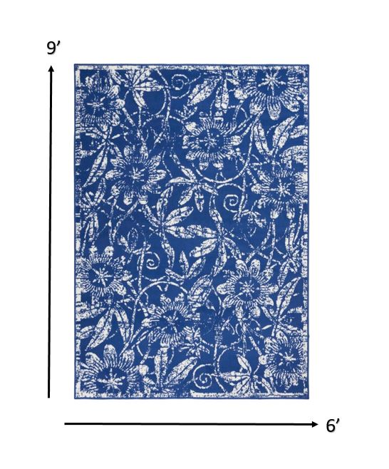 385849 6 x 9 ft. Navy & Ivory Floral Vines Area Rug