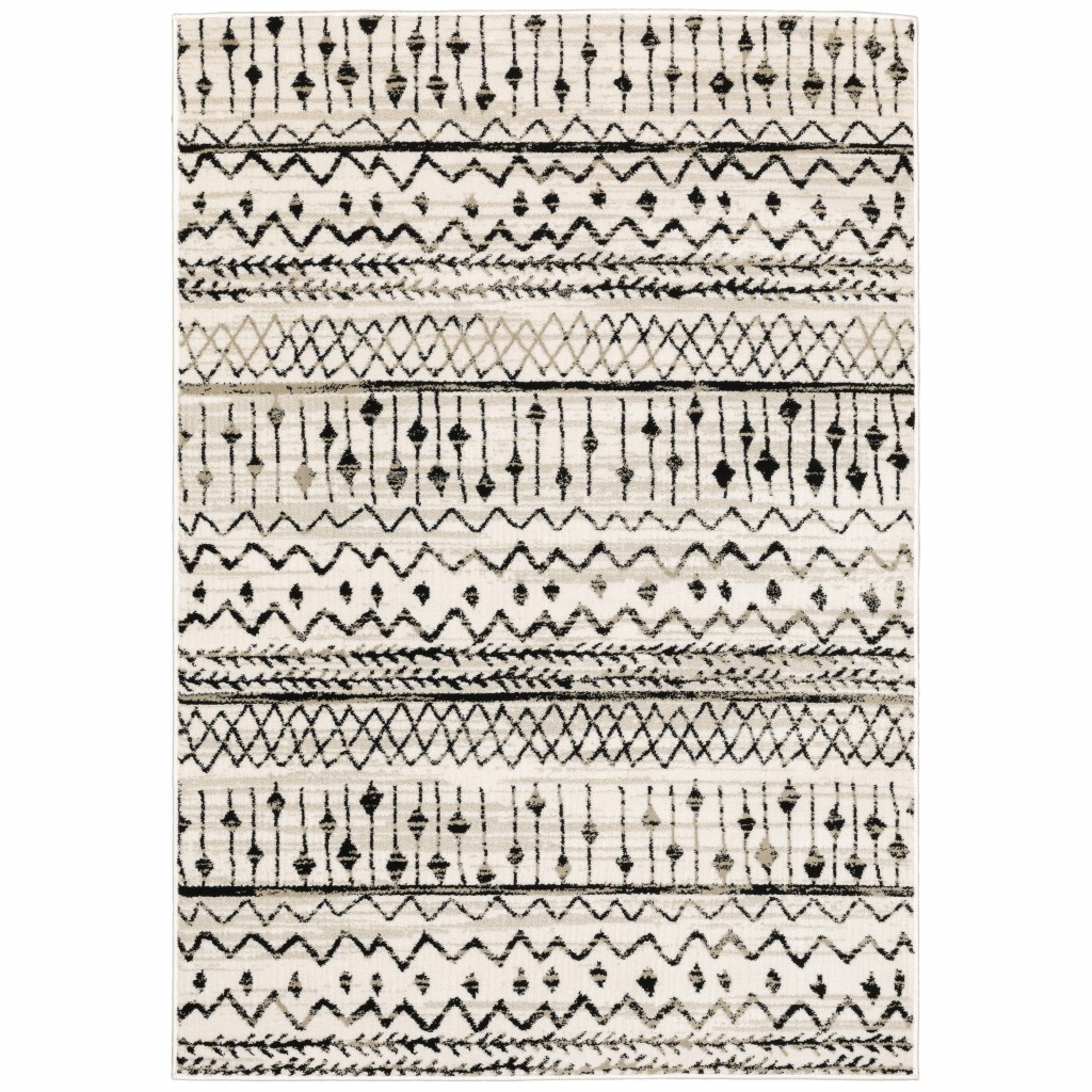 7 x 9 ft. Ivory & Black Eclectic Patterns Indoor Area Rug