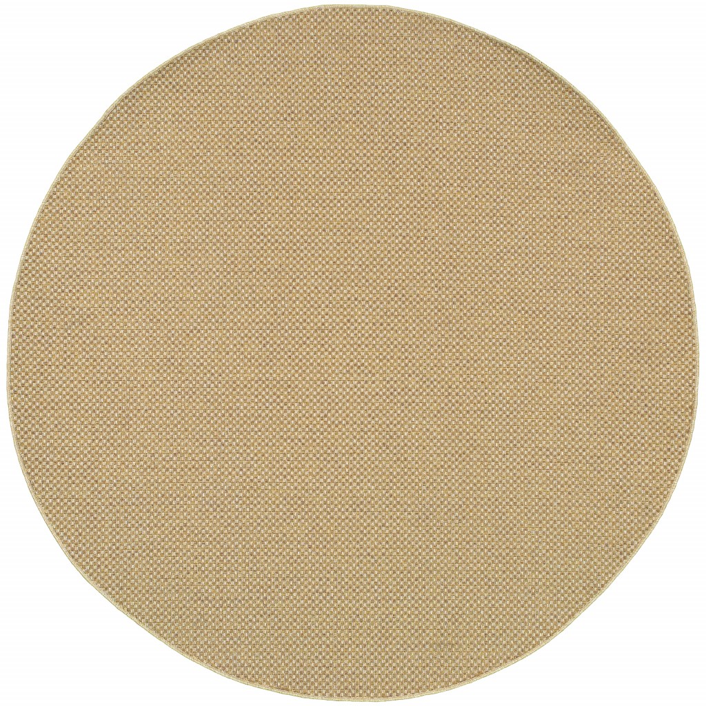 389479 8 ft. Round Solid Sand Beige Indoor & Outdoor Area Rug