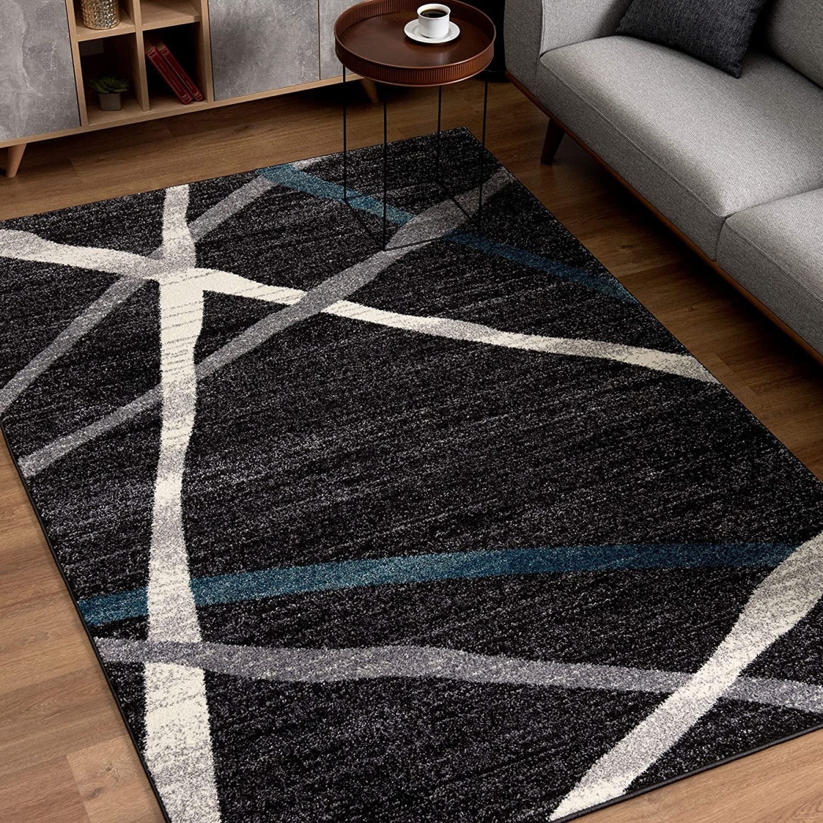 8 x 11 ft. Distressed Black & Gray Abstract Area Rug